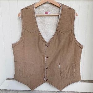 Deadstock BNWOT Vintage 1970s Levi's Tan Corduroy Sherpa Fleece Sleeveless Vest